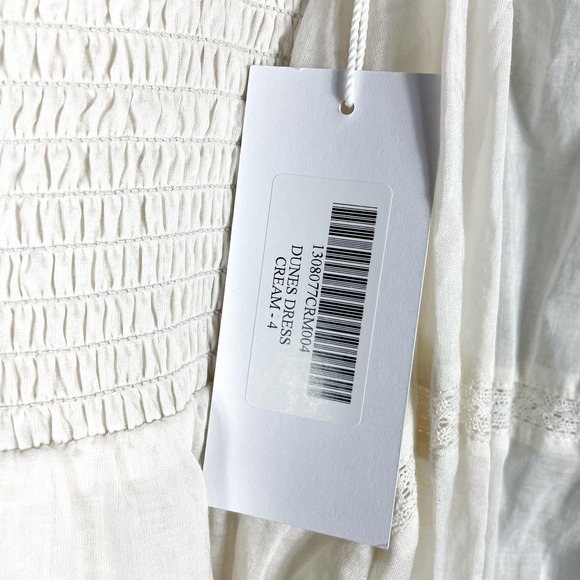 New Reformation Dunes Dress Cream Puff Long Sleeve Smocked Square Neck Mini Sz 4 - Picture 13 of 16